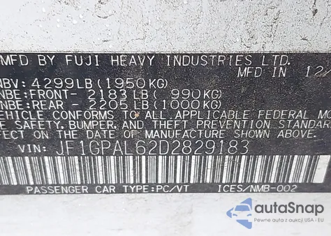 2013 Subaru Impreza 2.0I Sport Premium from USA, damaged, VIN JF1GPAL62D2829183